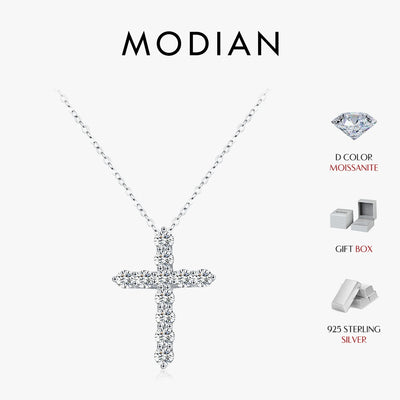 MODIAN D Color Moissanite Necklace 925 Sterling Silver Exquisite Cross Link Chain Pendant For Women Fine Jewelry Gift | SAMAG