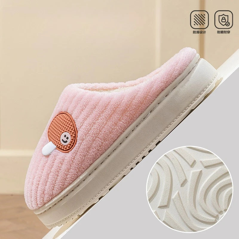 Women's Winter Slippers - Thick Plush House Shoes with Mushroom Design, Warm Anti-Slip Indoor/Outdoor Booties for Cold Weather