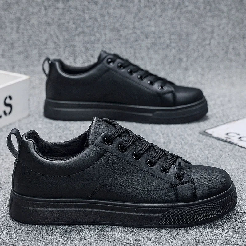 Men's Vulcanized Shoes Casual Low Top Flat Sneakers White Shoes Zapatillas Hombre Chaussure Homme Drop Shipping Leather Black