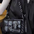 Meet You Y2K Vintage Gothic Black Shoulder Bag for Women Punk Cool Girls Multi-pocket Pu Leather Underarm Bag Trend Tote Bag