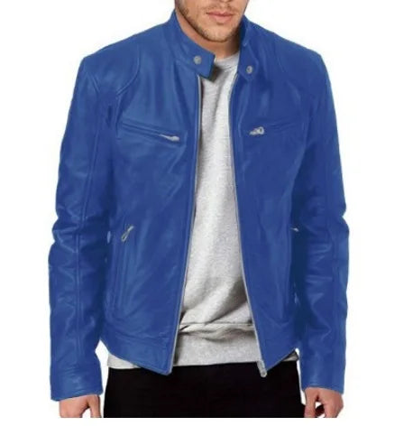 Business Style PU Leather Jacket Stand Collar Slim Fit Zipper Coat Multiple Colors Autumn New Arrival Fashion Urban Outerwear