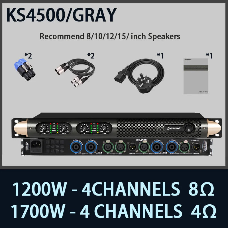 FUHAM KS2500 Digital Power Amplifier 2/4 Channel 8 Ohm 1200W Audio Amplifier Digital Amplifier Audio DJ Stage Performance