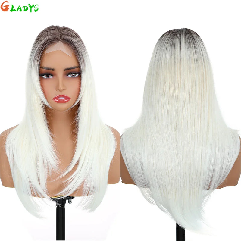 210g/pcs 180% Density Lace Wig 6-24-613 Color Middle Part Glueless Lace Wigs 24 Inch Ombre Blonde Synthetic Hair Daily Use Wigs