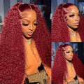 30 Inch 99J Deep Wave Lace Front Wig 13x6 Human Hair Lace Frontal Wig Colored Curly Human Hair Wigs 250 Density