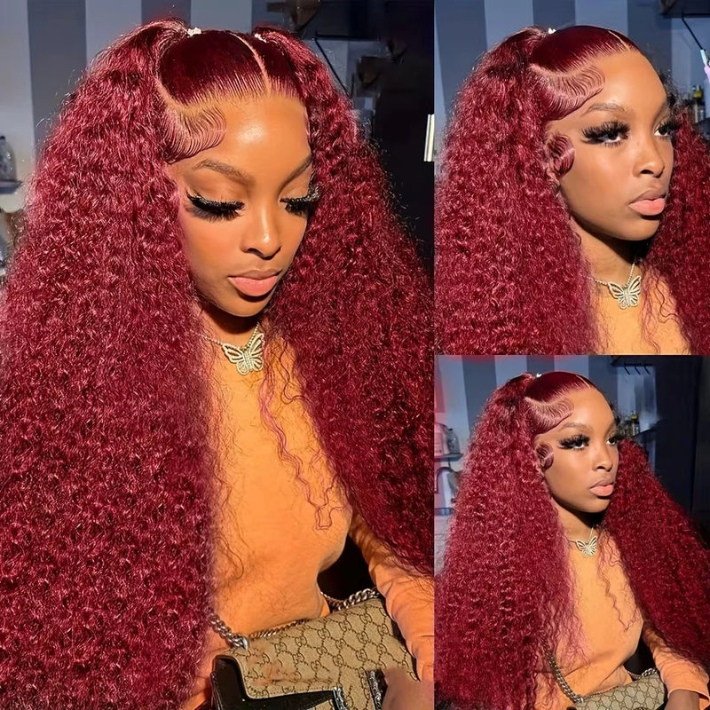 30 Inch 99J Deep Wave Lace Front Wig 13x6 Human Hair Lace Frontal Wig Colored Curly Human Hair Wigs 250 Density