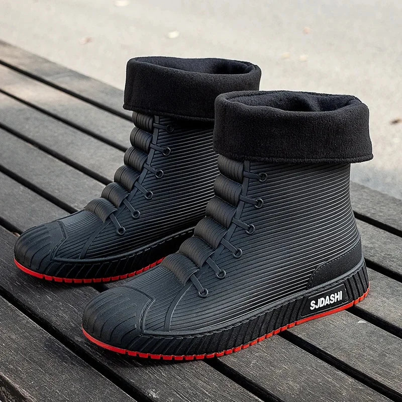 Fashionable Anti-Slip Short Rain Boots Men's Work Shoes Waterproof Kitchen Chef Rubber Shoes Men's Car Wash Fishing Work Water S