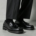 Men Square Toe Tassel Loafers Slip On Leather Dress Shoes Classic Business Formal Wedding Office Casual Non Slip Moccasins
