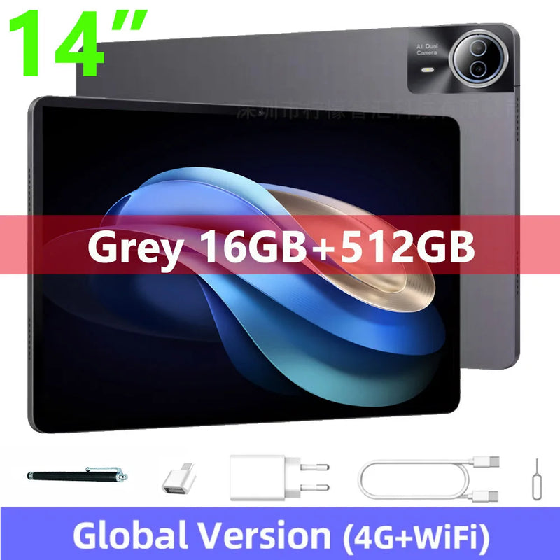 Mpad15 Large Screen 14 inch Tablet 16GB+512GB 1920*1200 IPS 4G Phone Call Android 15 Tablet 14' Octa Core 32+8MP Bluetooth WiFi