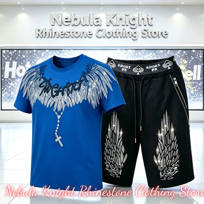Men's Rhinestone Tracksuit Set European Luxury Streetwear Casual Daily Outfit T - Shirt And Pants - View 12 | SAMAG