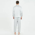 100% silk long-sleeved Sleepwear New silk pajamas for men  spring summer   long Full sleeve two-piece Blue Solid L XL XXL