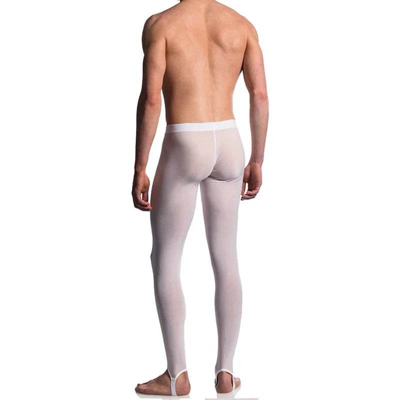 1/2/3PCS Men's Leggings Underwea Thin Sexy Transparent Ice Silk High Stretch Foot Anti Slip Pants Fitness Bottoms Pants AD776