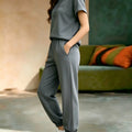 Women Letter Print 2 Piece Tracksuit Set, Short Sleeve Hooded Top & Elastic Waist Jogger Pants, Casual Loose Matching Loungewear Outfit For Daily Street Wear