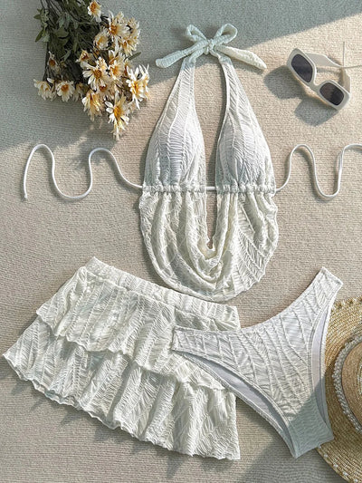With Skirt Wrinkled Halter Tankini Bikini Women Swimwear | SAMAG