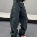 UP.THE Men Dark Raw Denim Baggy Wide Leg Jeans, Y2K | SAMAG