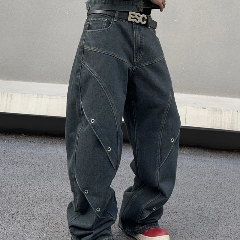 UP.THE Men Dark Raw Denim Baggy Wide Leg Jeans, Y2K | SAMAG