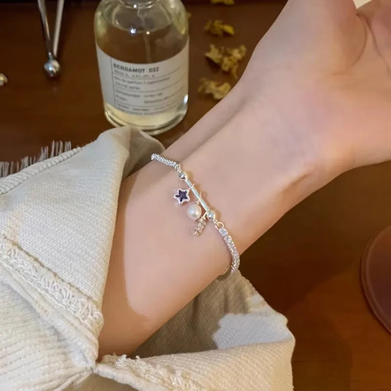 VENTFILLE 925 Sterling Silver Zircon Love Heart Bracelet For Women Bowknot Stars Bead Snake Bone Chain - Visuel 27 | SAMAG