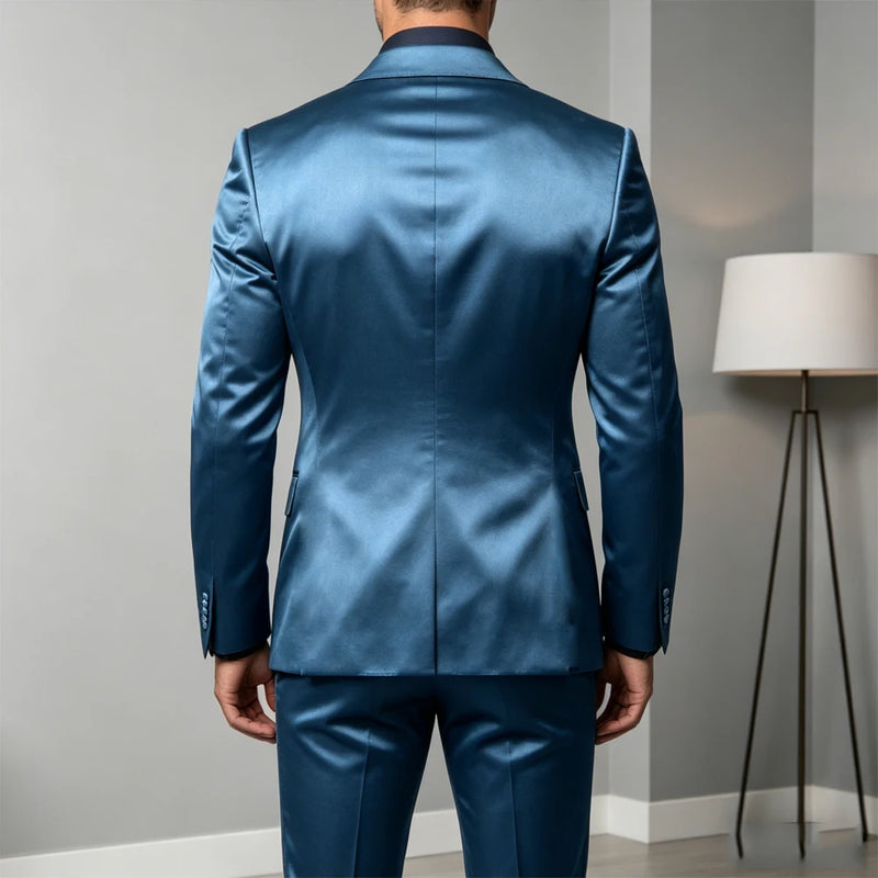 Men's Satin 2 - Piece Suit Set Slim Fit Peak Lapel Tuxedo Blazer With Straight Leg Pants For Wedding Party - View 6 | SAMAG