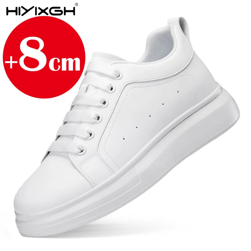New men's leather elevator shoes 6 cm 8 cm invisible height increase white black sneakers leather height increase casual shoes