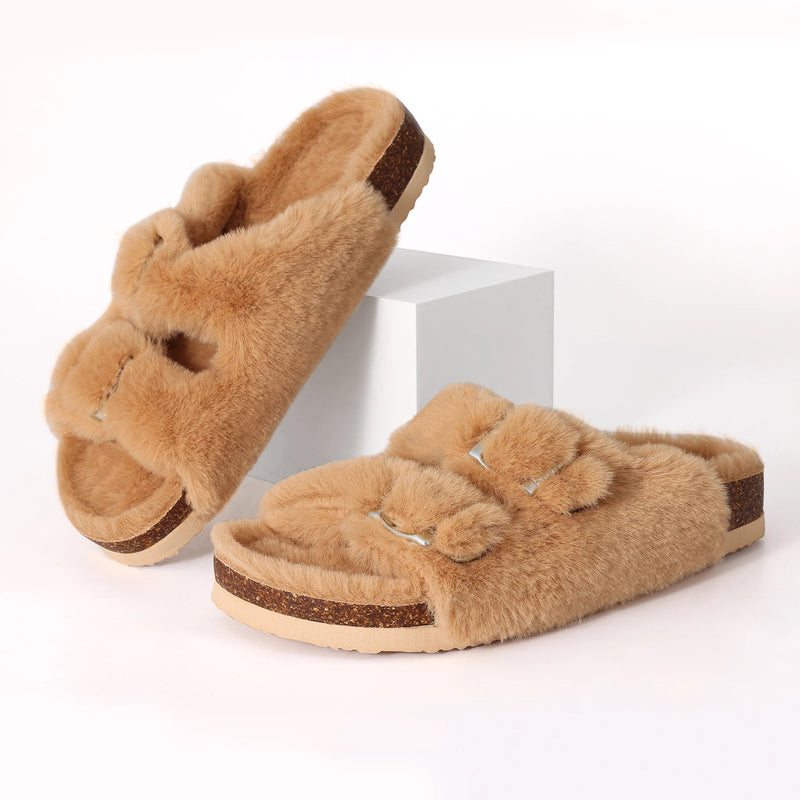 Evshine Winter Fur Clogs Slippers For Women Men Cork Footbed Plush Lined Mules Fuzzy Suede Potato Shoes Warm Furry House Clogs