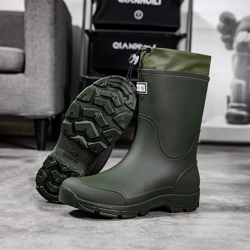 Thick-soled wear-resistant rubber shoes for men and women, mid-calf waterproof anti-slip fishing construction site rain boots