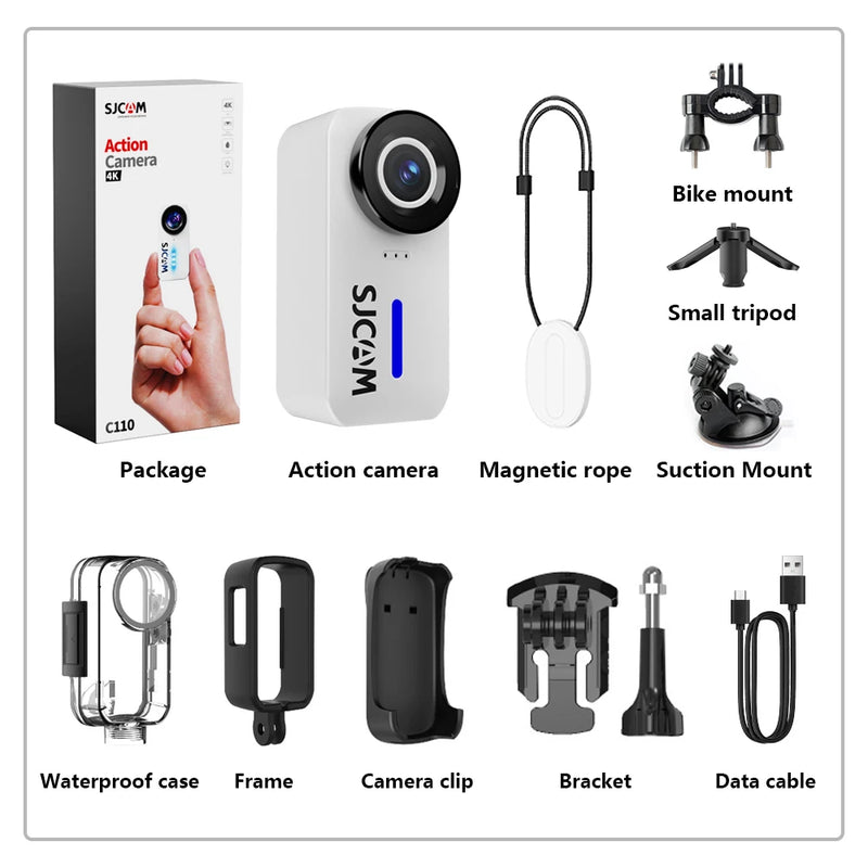 SJCAM C110 Thumb Camera 4K Waterproof 30m with Case EIS Action Camera for Vlogging Skiing Cycling Hiking Fishing Outdoor Sport