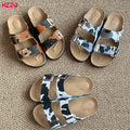 KZZO Horse Hair Genuine Leather Women Mules And Clogs Adjustable Buckle Cork Footbed Comfort Casual Outdoor Slippers Non-Slip