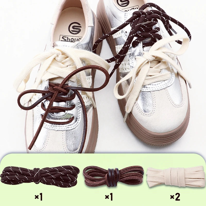 1 Pair Retro round Leather Rope Shoelaces Durable Flat Combination Sports Training Shoe Laces for Footwear