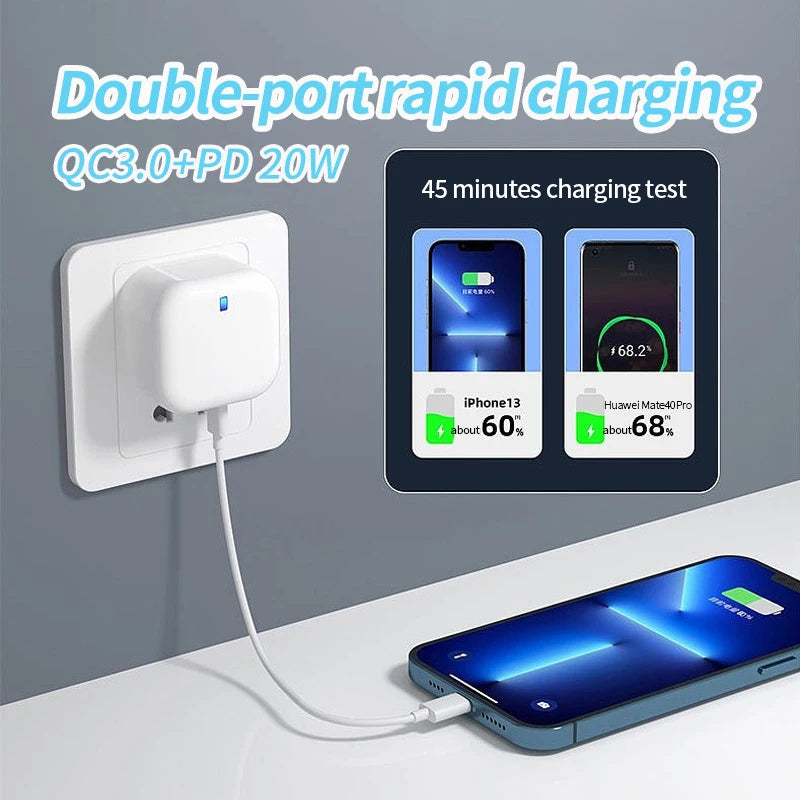 USB Type C PD 20W QC 3.0 Fast Charger Portable Wall Charger Adapter For iPhone 17 16 15 Pro Xiaomi Huawei Samsung EU US UK Plug