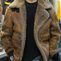 100% Polyester Winter Shearling Trucker Jacket for Men Thermal Warm Thickened Suede Lambskin American Vintage Motorcycle Coats