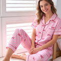 Summer Silk Satin Women Pajamas Set Button Down Top & Pants 2 Pieces Sleepwear Notched Collar Nightwear Loungewear for Women