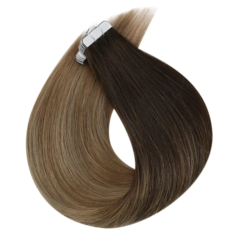 Full Shine Tape In Hair Extensions Human Hair 100% Remy Natural Human Hair Seamless Skin Weft Seamless Color Glue For Women