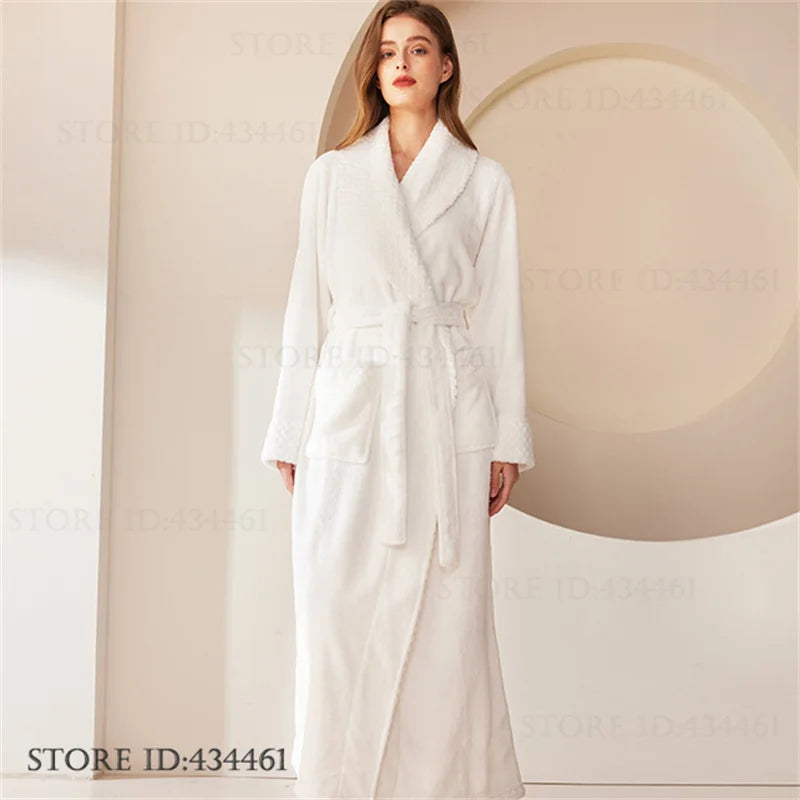 Large Size Flannel Men's Long Robe Kimono Gown Winter Thicken Sleepwear Loungewear Loose Coral Fleece Couple Pajama Home Clothes