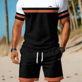 Casual Holiday Beach Men's T - shirt And Shorts 2 Pieces Sets Summer Suit Clothing Stripe Print Sleeve Tee | SAMAG