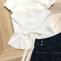 White Slim Sweet Shirt Women Puff Sleeve Cute Preppy - View 3 | SAMAG