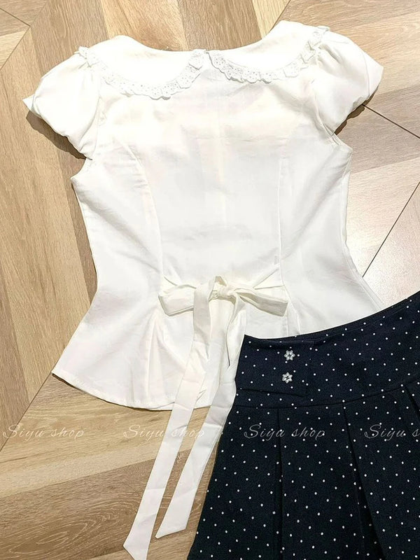 White Slim Sweet Shirt Women Puff Sleeve Cute Preppy - View 3 | SAMAG