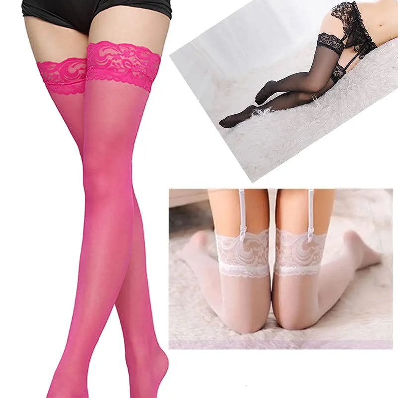 Sexy Lace Stockings for Women Thigh High Sheer Breathable Summer Socks JK Style Fashion Versatile Lingerie Black White Red