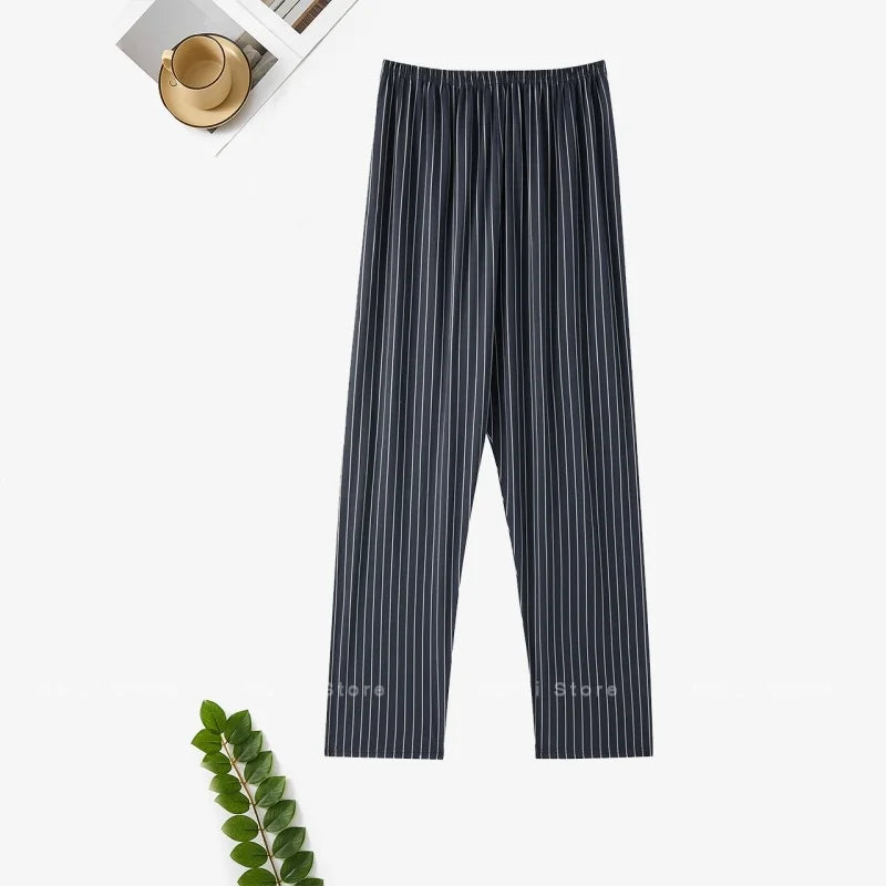Men's Stylish Summer Pajama Pants, Thin Home Pants, Loose Breathable Air-Conditioned Pants with Elastic Waist