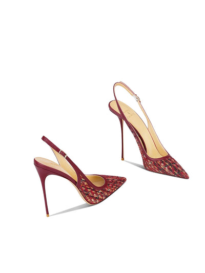Thin Heel Pointed High Women's Red Fabric Versatile | SAMAG