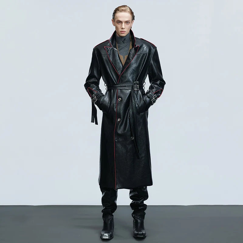 LUZHEN Fashion Luxury Elegant Niche Outline Color Contrast Design Knee-length Windbreaker Coat Men's 2025 Trench Clothes JY4965