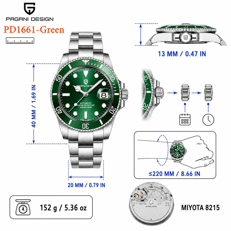 PAGANI DESIGN Men Watches Automatic Watch Mechanical Sapphire Glass Stainless Steel Luminous Date Luxury - Visuel 7 | SAMAG