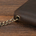 Men's Vintage Crazy Horse Leather Chain Wallet Genuine Leather Bifold Long Wallet Snap Card Holder Purse Zipper Coin Rfid Pocket