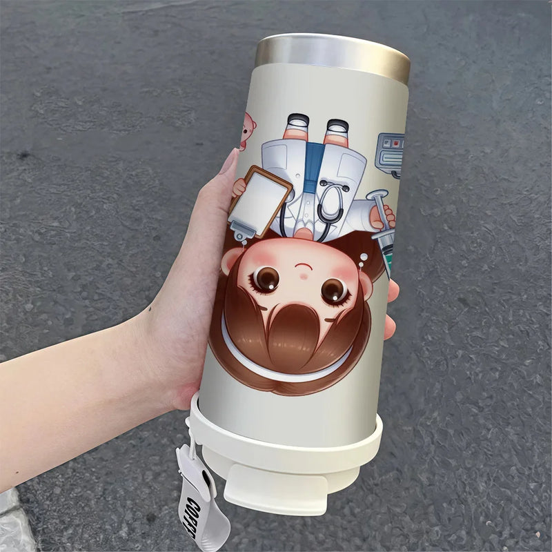 1 18oz medical theme 316 stainless steel thermos cup with leak-proof cover-double vacuum insulated cup suitable  hot/cold drinks