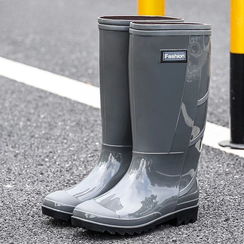 Men's Waterproof Rain Boots Knee High Anti-Slip Warm Fleece Lined Rubber Water Shoes Durable Fishing Garden Boots