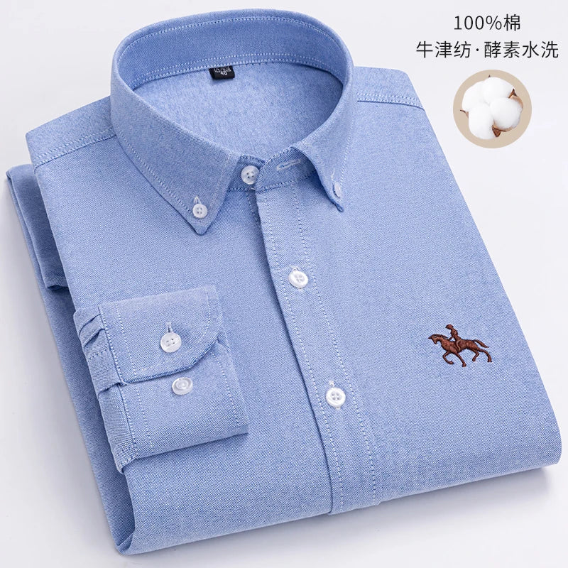 S~6XL Cotton Oxford Shirt For Men's Long Sleeve Plaid | SAMAG