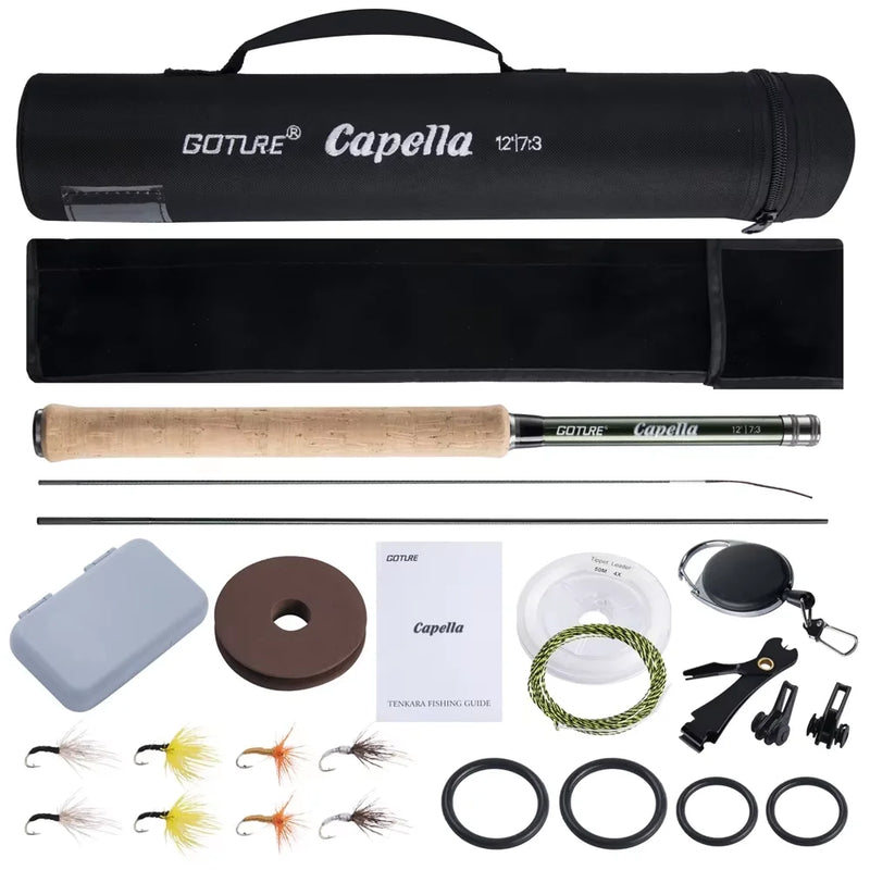 Goture Fly Fishing Rod Combo Ultralight Tenkara Rod with Flies, Tippet, Line, Tackle Backpack Full Set for Trout Stream Fishing