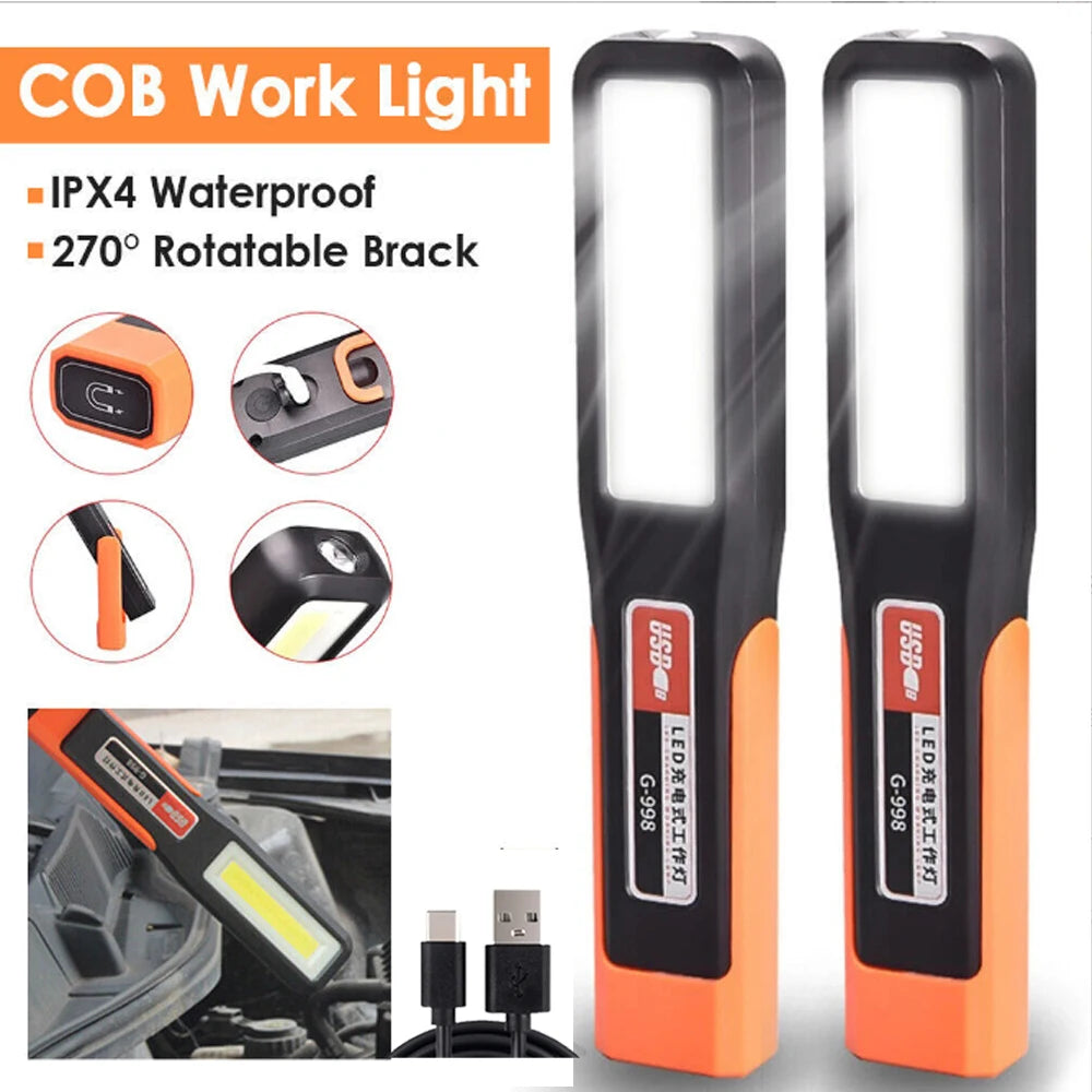 1-10PCS Powerful LED Work Light with Magnet Lighting Flashlight Car Garage Mechanic Lamp USB Charging COB Emergency Warning Ligh