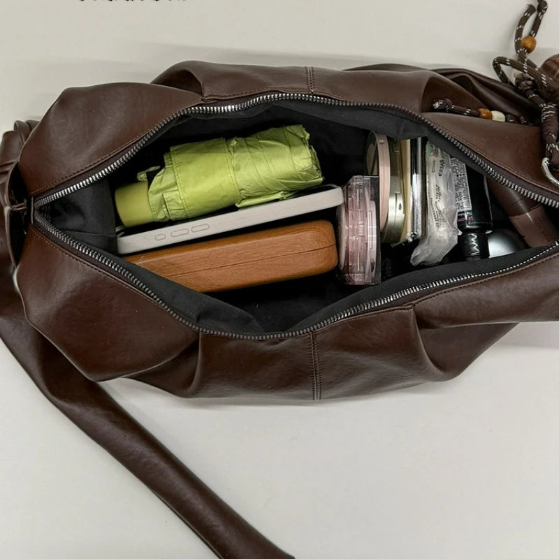 New Vintage Simple Hobo Bag Women Crossbody Large Capacity Foldable Shoulder Bag Comfortable and Texture Versatile Storage Bags