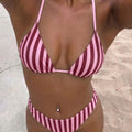 Stripe Print Bikini Triangle Cup Strap Sexy Backless | SAMAG