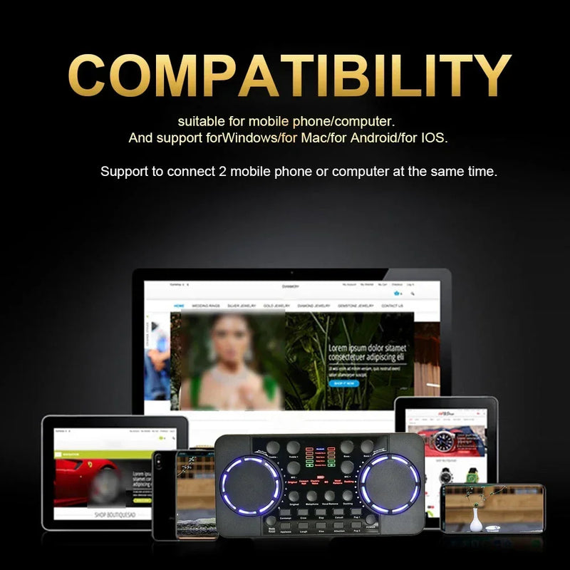Professional V300 Pro Sound BT Card Audio Interface Mixer DJ Digital Effect Noise Reduction Console USB Record For Singing
