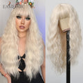 Long Blonde Ombre Brown Synthetic Wigs Water Wavy Platinum Wigs with Bang Hair Wig for Women Daily Cosplay Party Heat Resistant
